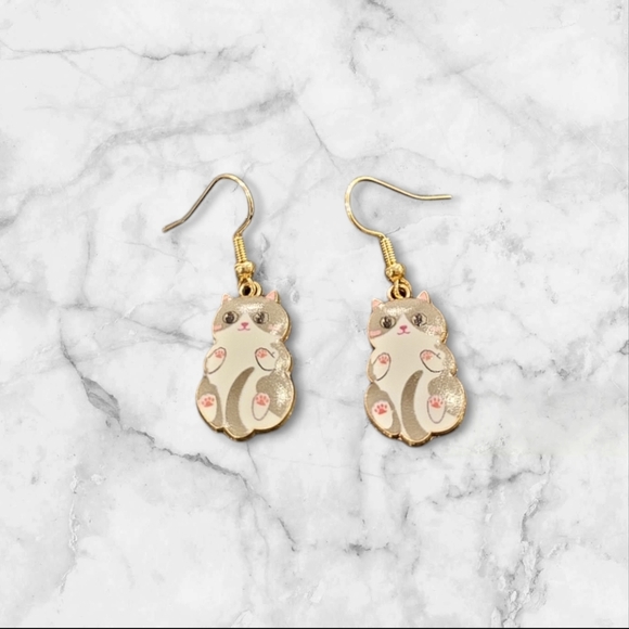 Whimsical Cat Earrings with Gold Ear Wires - Picture 2 of 3